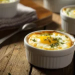 Baked cottage cheese eggs recipe in white ramekins