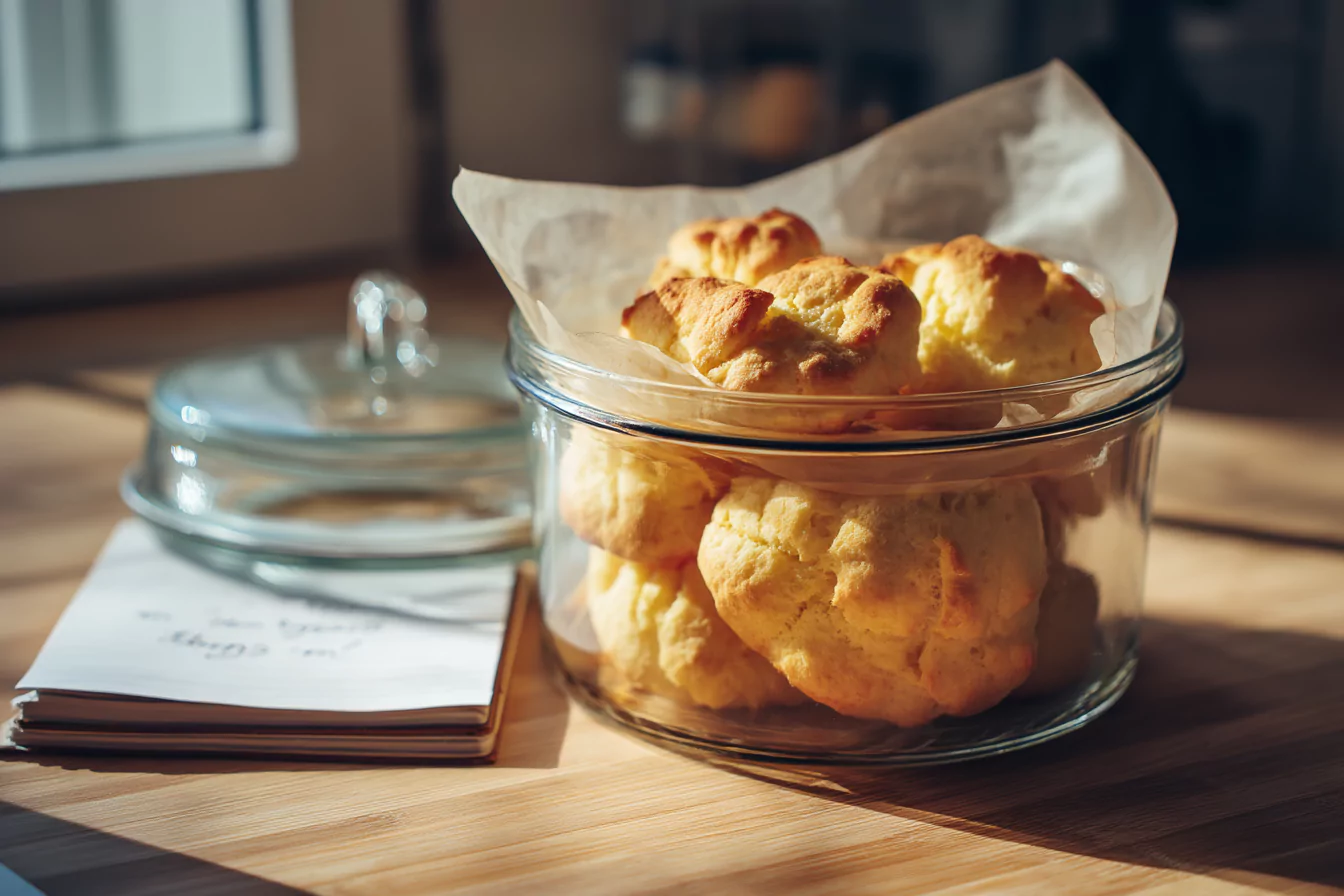 cloud-bread-storage-tips stored fluffy cottage cheese cloud bread in glass container