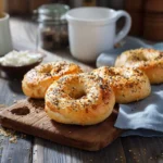 Cottage cheese bagels on a cutting board
