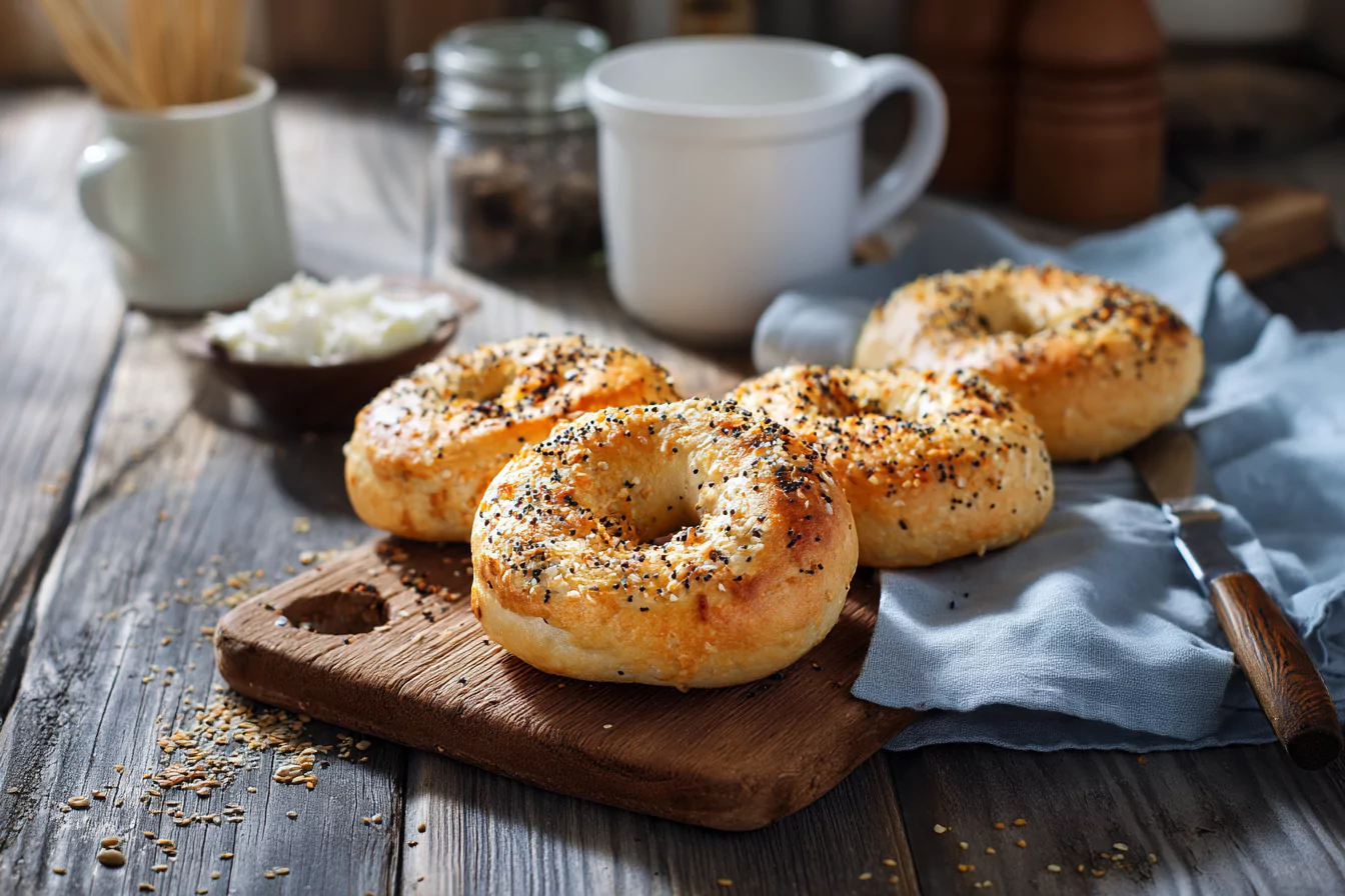 Cottage cheese bagels on a cutting board