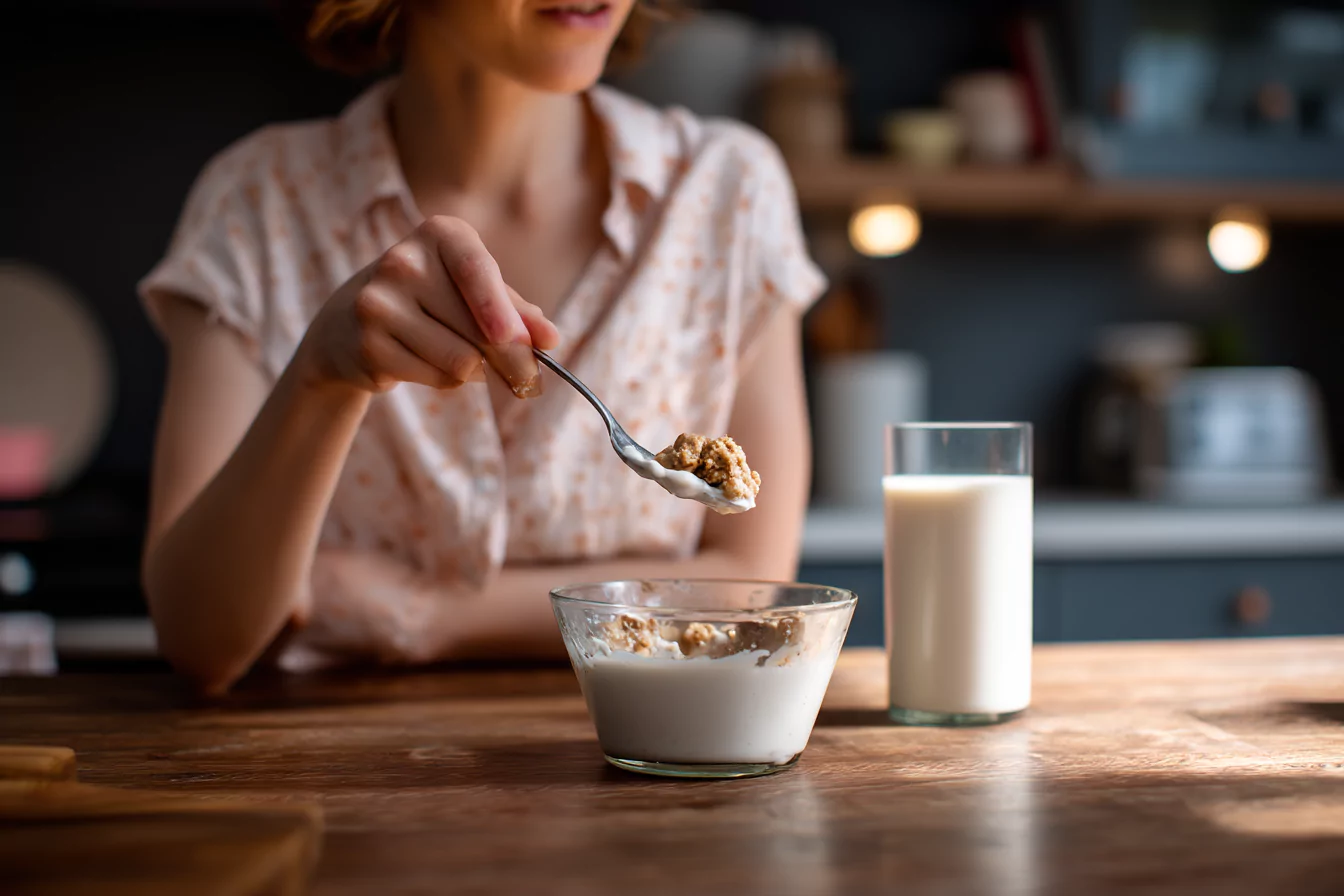 enjoying-greek-yogurt-cookie-dough enjoying a spoon of greek yogurt cookie dough