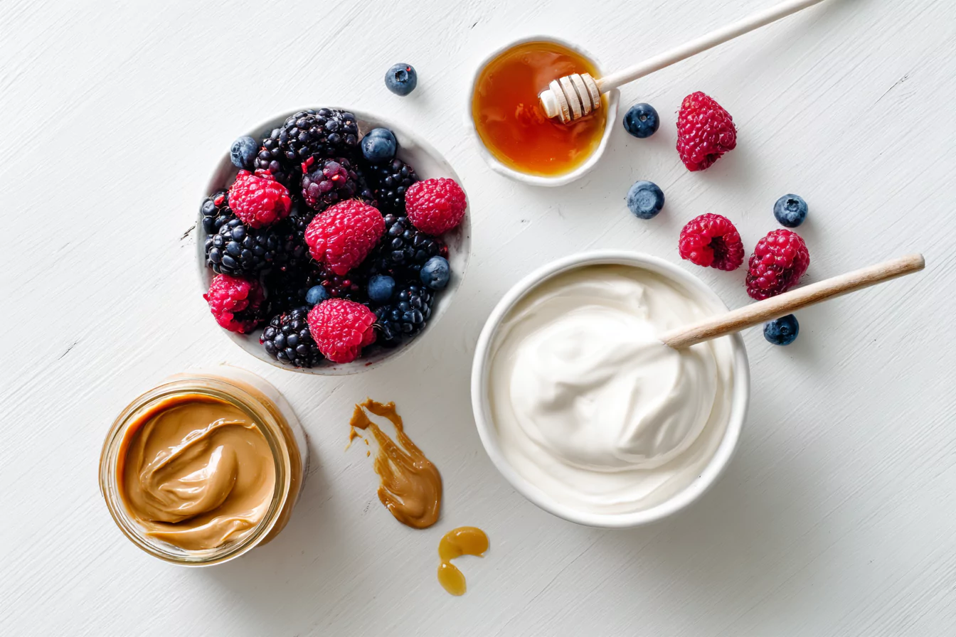 frozen-yogurt-bites-ingredients frozen yogurt bites ingredients on white counter