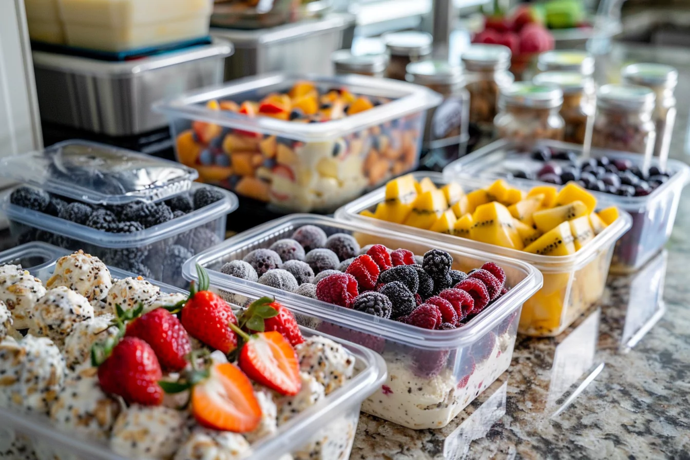 frozen-yogurt-bites-meal-prep frozen yogurt bites in meal prep containers