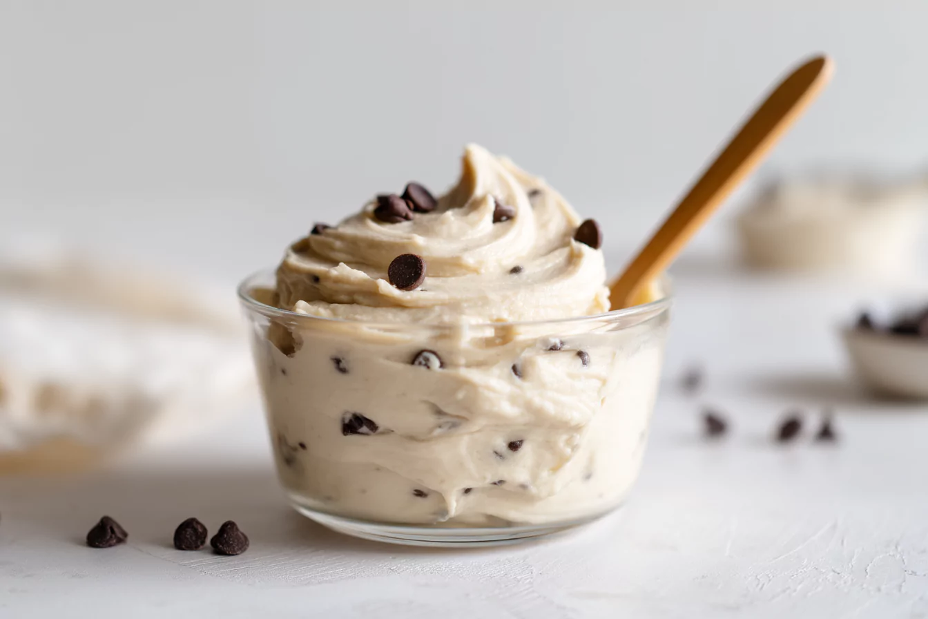 greek-yogurt-cookie-dough-texture. greek yogurt cookie dough texture in glass bowl