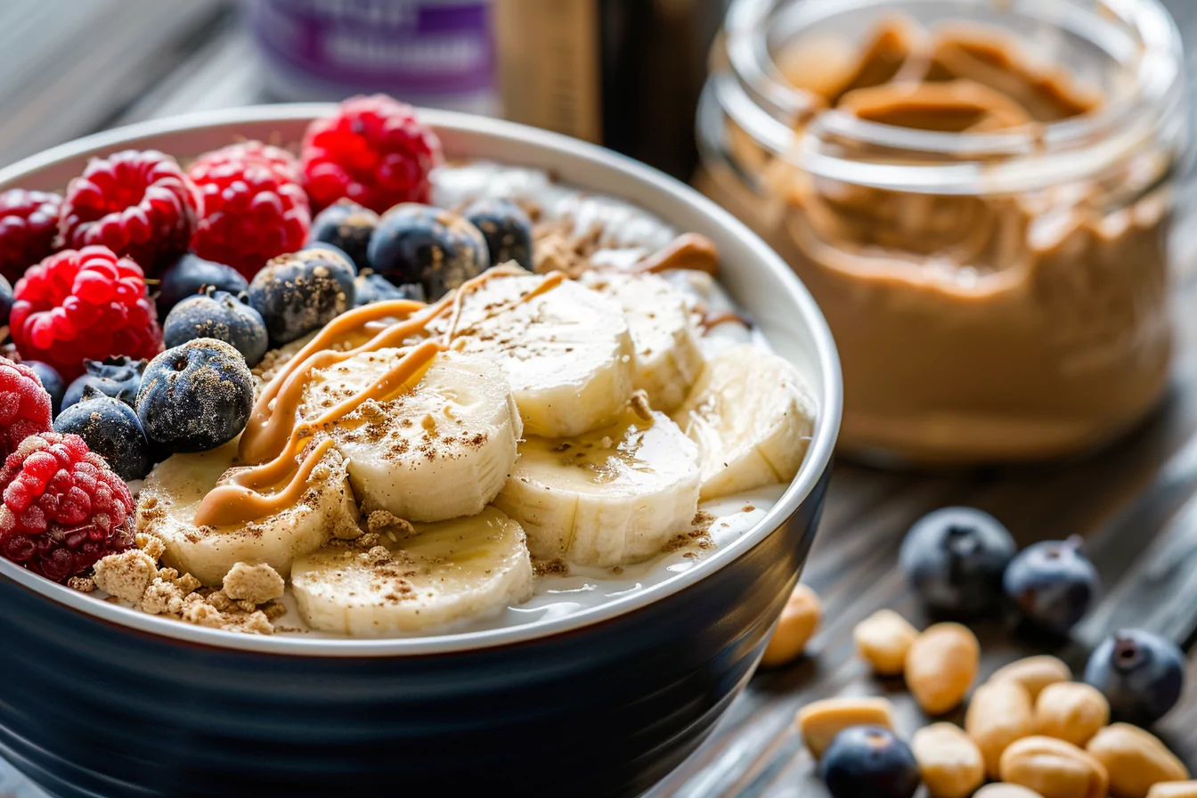 high-protein-yogurt-snack high protein yogurt snack with fruit and peanut butter