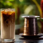 Iced Coffee Vietnam in glass with phin filter