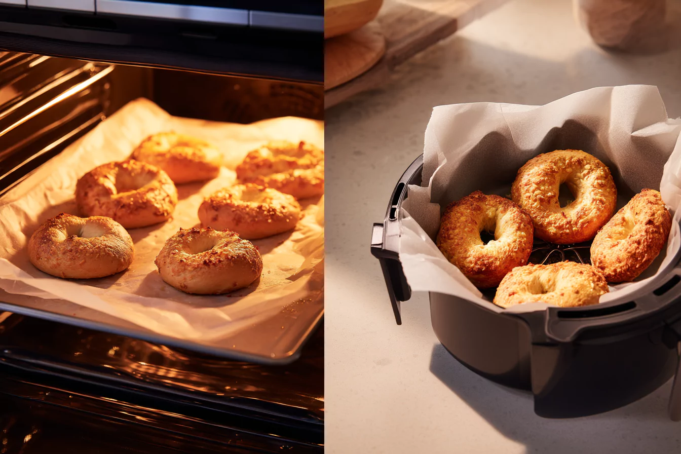 oven-vs-airfryer-cottage-cheese-bagels Cottage cheese bagels baked in oven and air fryer