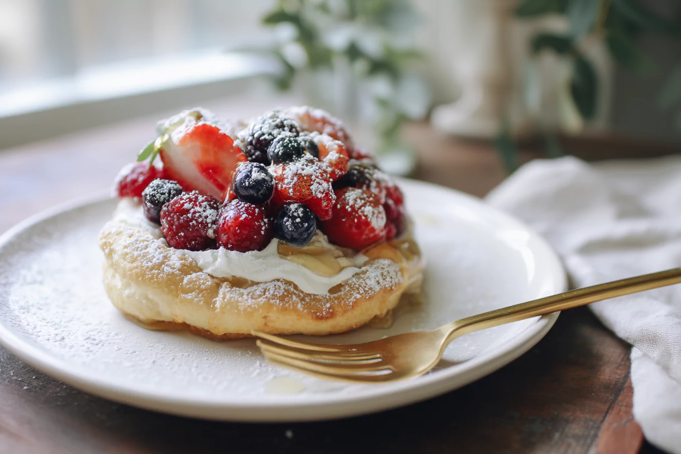 sweet-cottage-cheese-cloud-bread-breakfast Sweet cottage cheese cloud bread with berries and honey for breakfast
